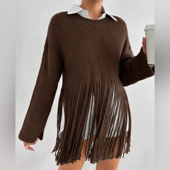 Brown Fringe Sweater